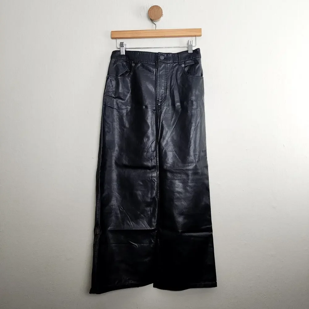 Free People City Slicker Faux Leather Maxi Skirt Black Vegan Moto Long 0 NWOT